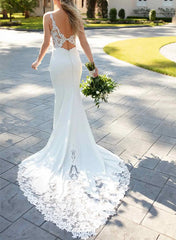 Long Mermaid Sweetheart Sleeveless Satin Lace Wedding Dress-27dress