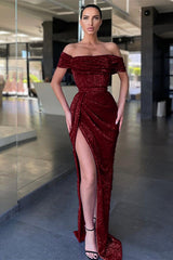 Long Off-the-shoulder Mermaid Sequined Prom Dress with Split-27dress