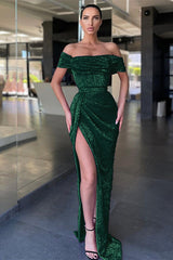 Long Off-the-shoulder Mermaid Sequined Prom Dress with Split-27dress