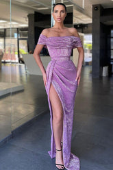 Long Off-the-shoulder Mermaid Sequined Prom Dress with Split-27dress