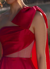 Long One Shoulder Prom Dress with Split Front and Bows-27dress