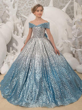 Long Princess Ball Gown Sequined Off Shoulder Wedding Party Flower Girl Dresses-27dress
