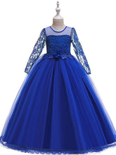 Long Princess Jewel Neck Party Pageant Flower Girl Dresses with Sleeves-27dress