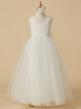 Long Princess Lace Satin Tulle Sleeveless Wedding First Communion Flower Girl Dresses-27dress