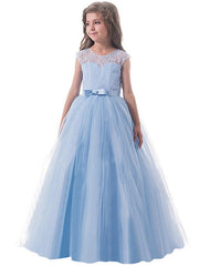 Long Princess Lace Tulle Jewel Neck Party Birthday Pageant Flower Girl Dresses-27dress