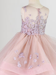 Long Princess Lace Tulle Sleeveless Jewel Neck Wedding Birthday Pageant Flower Girl Dresses-27dress