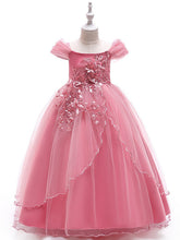 Long Princess Off The Shoulder Tulle Party Pageant Flower Girl Dresses with Sleeves-27dress
