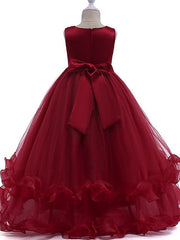Long Princess Round Cotton Junior Bridesmaid Dress Tulle Flower Girl Dresses-27dress