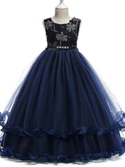 Long Princess Round Cotton Junior Bridesmaid Dress Tulle Flower Girl Dresses-27dress