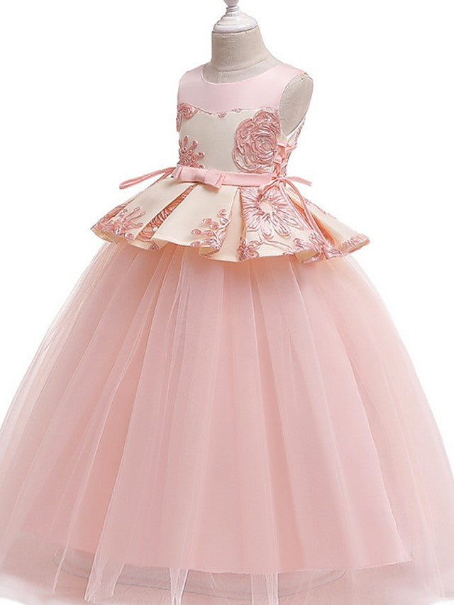 Long Princess Round Cotton Tulle Flower Girl Dresses-27dress