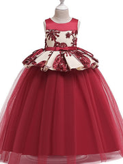 Long Princess Round Cotton Tulle Flower Girl Dresses-27dress