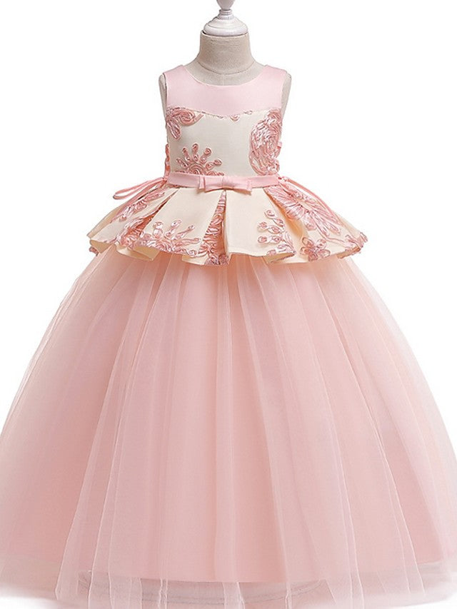 Long Princess Round Cotton Tulle Flower Girl Dresses-27dress