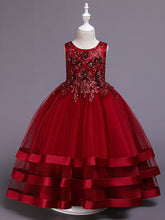 Long Princess Satin Tulle Jewel Neck Wedding Party Pageant Flower Girl Dresses-27dress