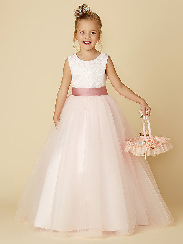 Long Princess Satin Tulle Wedding Birthday Pageant Flower Girl