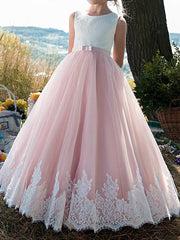 Long Princess Tulle Cotton Jewel Neck Party Birthday Pageant Flower Girl Dresses-27dress