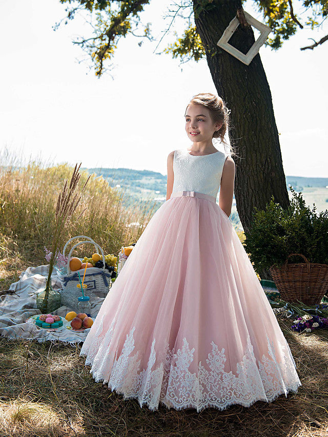 Long Princess Tulle Cotton Jewel Neck Party Birthday Pageant Flower Girl Dresses-27dress