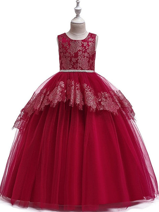 Long Princess Tulle Lace Junior Bridesmaid Dress With Bow-27dress