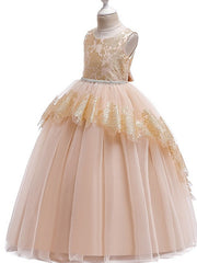 Long Princess Tulle Lace Junior Bridesmaid Dress With Bow-27dress