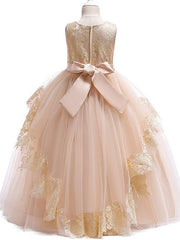 Long Princess Tulle Lace Junior Bridesmaid Dress With Bow-27dress