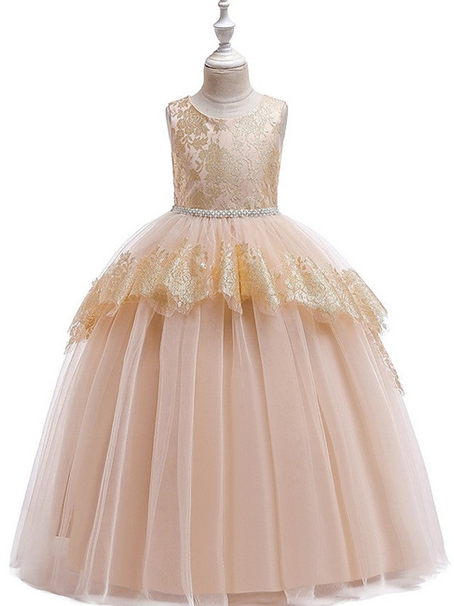 Long Princess Tulle Lace Junior Bridesmaid Dress With Bow-27dress