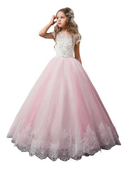 Long Princess Tulle Lace Wedding Birthday First Communion Flower Girl Dresses-27dress
