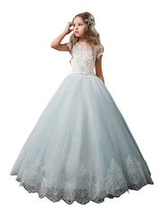 Long Princess Tulle Lace Wedding Birthday First Communion Flower Girl Dresses-27dress