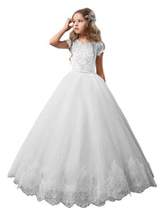Long Princess Tulle Lace Wedding Birthday First Communion Flower Girl Dresses-27dress