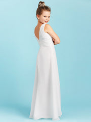 Long Sheath Jewel Neck Flower Girl Dresses Open Back Chiffon Junior Bridesmaid Dress-27dress