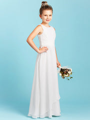 Long Sheath Jewel Neck Flower Girl Dresses Open Back Chiffon Junior Bridesmaid Dress-27dress