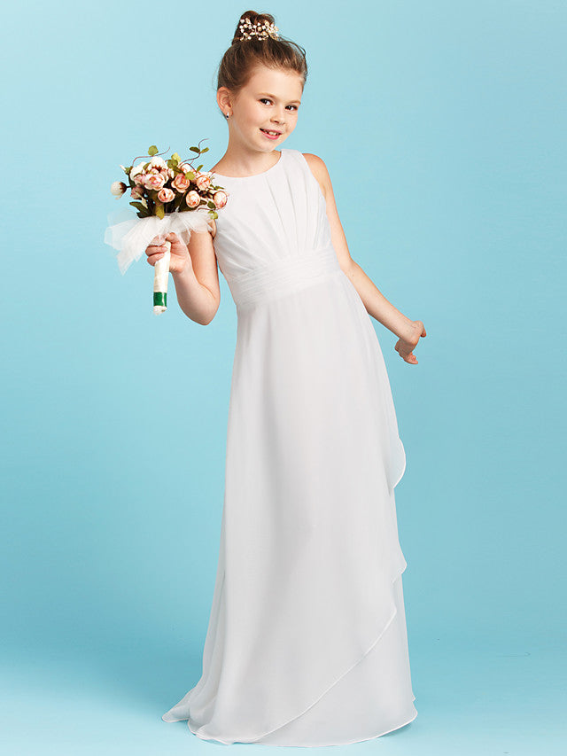 Long Sheath Jewel Neck Flower Girl Dresses Open Back Chiffon Junior Bridesmaid Dress-27dress