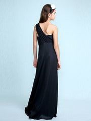 Long Sheath One Shoulder Flower Girl Dresses Chiffon Junior Bridesmaid Dress-27dress