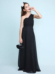 Long Sheath One Shoulder Flower Girl Dresses Chiffon Junior Bridesmaid Dress-27dress