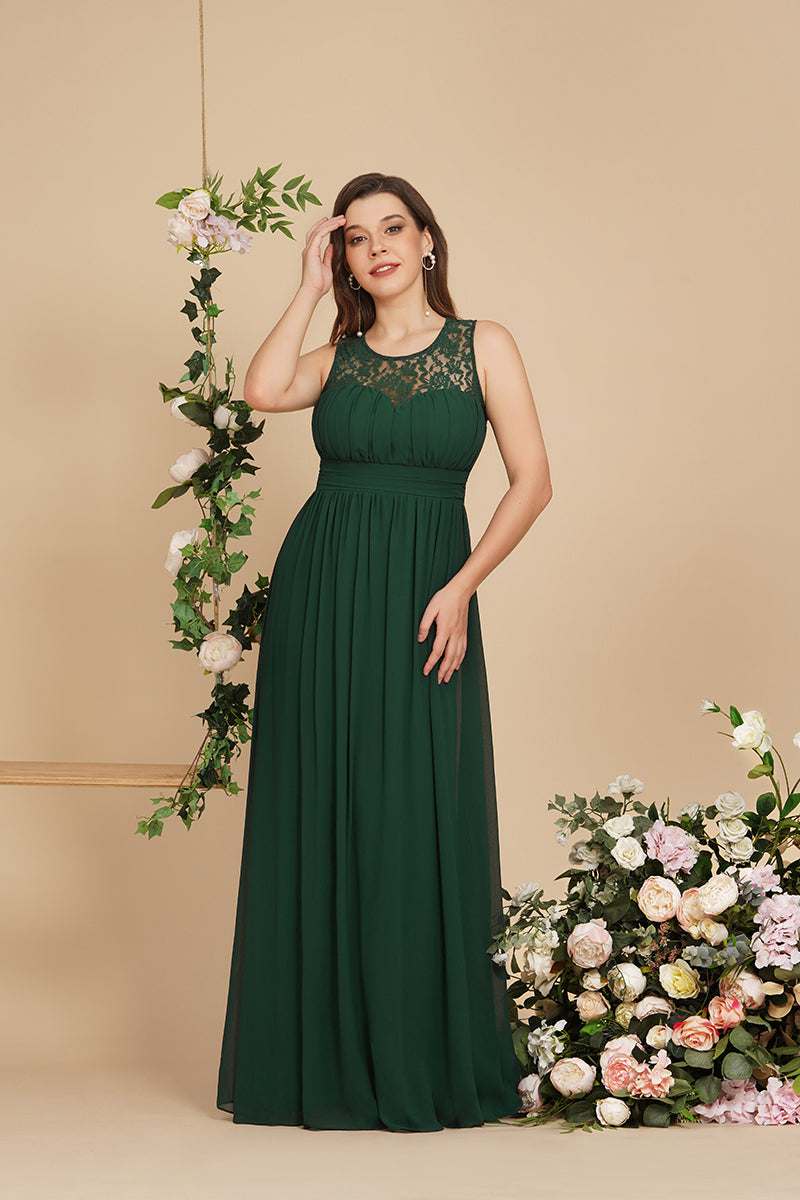 Long A Line Round Neck Chiffon Floor Length Formal Dresses-27dress