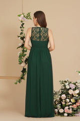 Long Sheath Round neck Chiffon Lace Bridesmaid Dresses-27Dress
