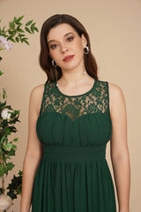 Long Sheath Round neck Chiffon Lace Bridesmaid Dresses-27Dress