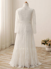 Long Sheath V Neck Maxi Wedding Birthday Holiday Flower Girl Dresses with Sleeves-27Dress