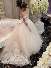 Long Sleeve Ball Gown Court Train Off the Shoulder Wedding Flower Girl Dresses-27dress