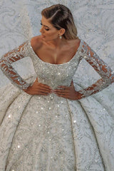 Long Sleeve Ball Gown Wedding Dress With Beads-27dress