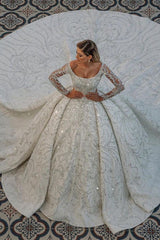 Long Sleeve Ball Gown Wedding Dress With Beads-27dress