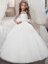 Long Sleeve Princess Tulle Jewel Neck Christmas Birthday First Communion Flower Girl Dresses-27Dress