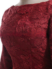 Long Sleeve Scoop Neck Burgundy Lace Tulle Trumpet/Mermaid Closed Back Mother of the Bride Dresses