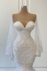 Long Sleeveless Mermaid Strapless Wedding Dresses with Lace Applique-27dress