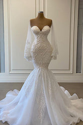 Long Sleeveless Mermaid Strapless Wedding Dresses with Lace Applique-27dress
