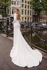 Long Sleeves Backless Mermaid Wedding Dress with Lace Applique-27dress