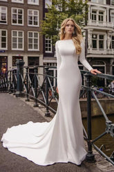 Long Sleeves Backless Mermaid Wedding Dress with Lace Applique-27dress