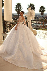 Long Sleeves Ball Gown Bridal Dress Lace Appliques Online-27dress
