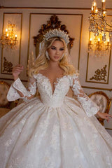 Long Sleeves Ball Gown Wedding Dress Lace Online-27dress