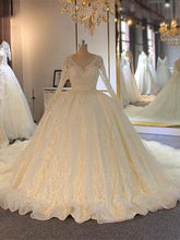 Long Sleeves Ball Gown Wedding Dress With Lace Appliques-27dress