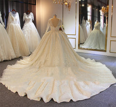 Long Sleeves Ball Gown Wedding Dress With Lace Appliques-27dress