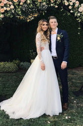 Long Sleeves Beach Wedding Dress With Appliques Open Back-27dress